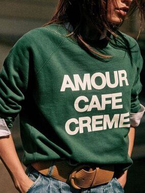 Sezane Amour Cafe Creme Sweatshirt Size S Green